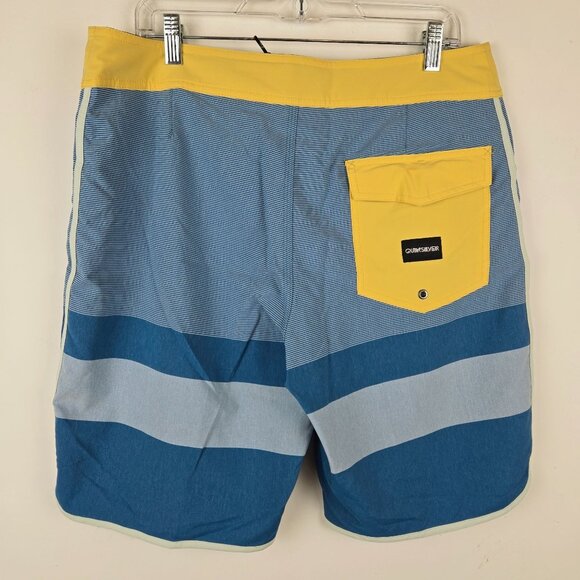 Quiksilver high Line Board Shorts Mens 34 Dryflight Blue Yellow stretch Beach - Picture 2 of 14